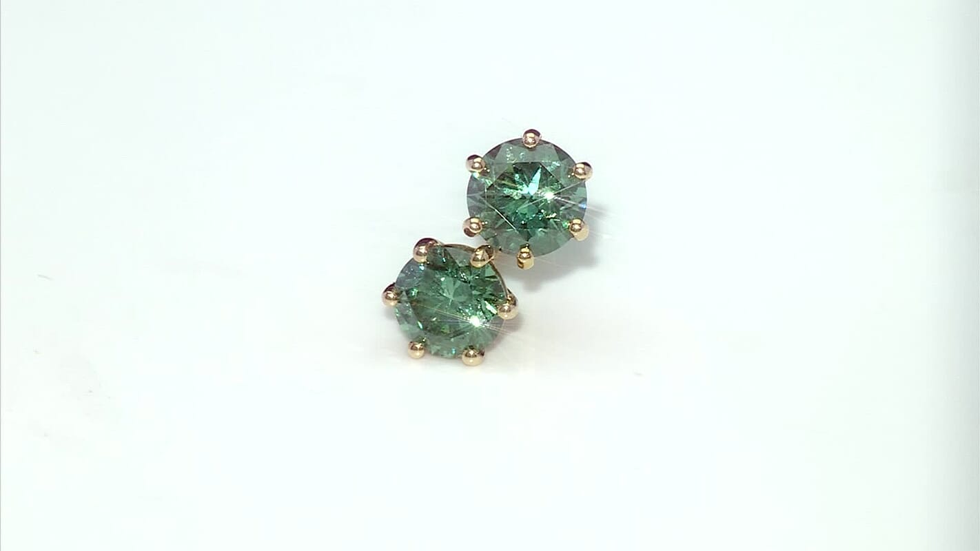 Luxuriant Lab Grown Green Diamond (IR) (SI) 2.00 ctw Timeless Promise Stud Earrings in 10K Yellow Gold (Ships in 10-12 Days)