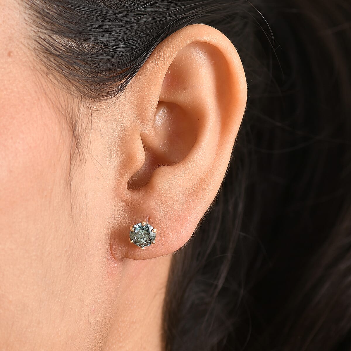 Luxuriant Lab Grown Green Diamond (IR) (SI) 2.00 ctw Timeless Promise Stud Earrings in 10K Yellow Gold image number 2