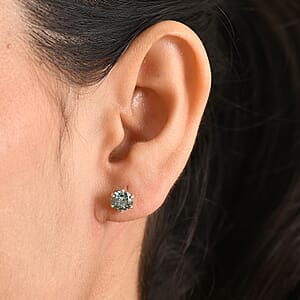 Luxuriant Lab Grown Green Diamond (IR) (SI) 2.00 ctw Timeless Promise Stud Earrings in 10K Yellow Gold