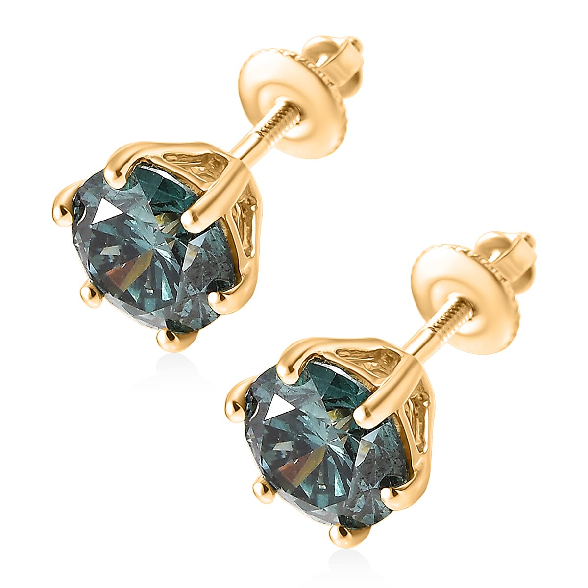 Luxuriant Lab Grown Green Diamond (IR) (SI) 2.00 ctw Timeless Promise Stud Earrings in 10K Yellow Gold image number 3