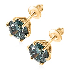 Luxuriant Lab Grown Green Diamond (IR) (SI) 2.00 ctw Timeless Promise Stud Earrings in 10K Yellow Gold