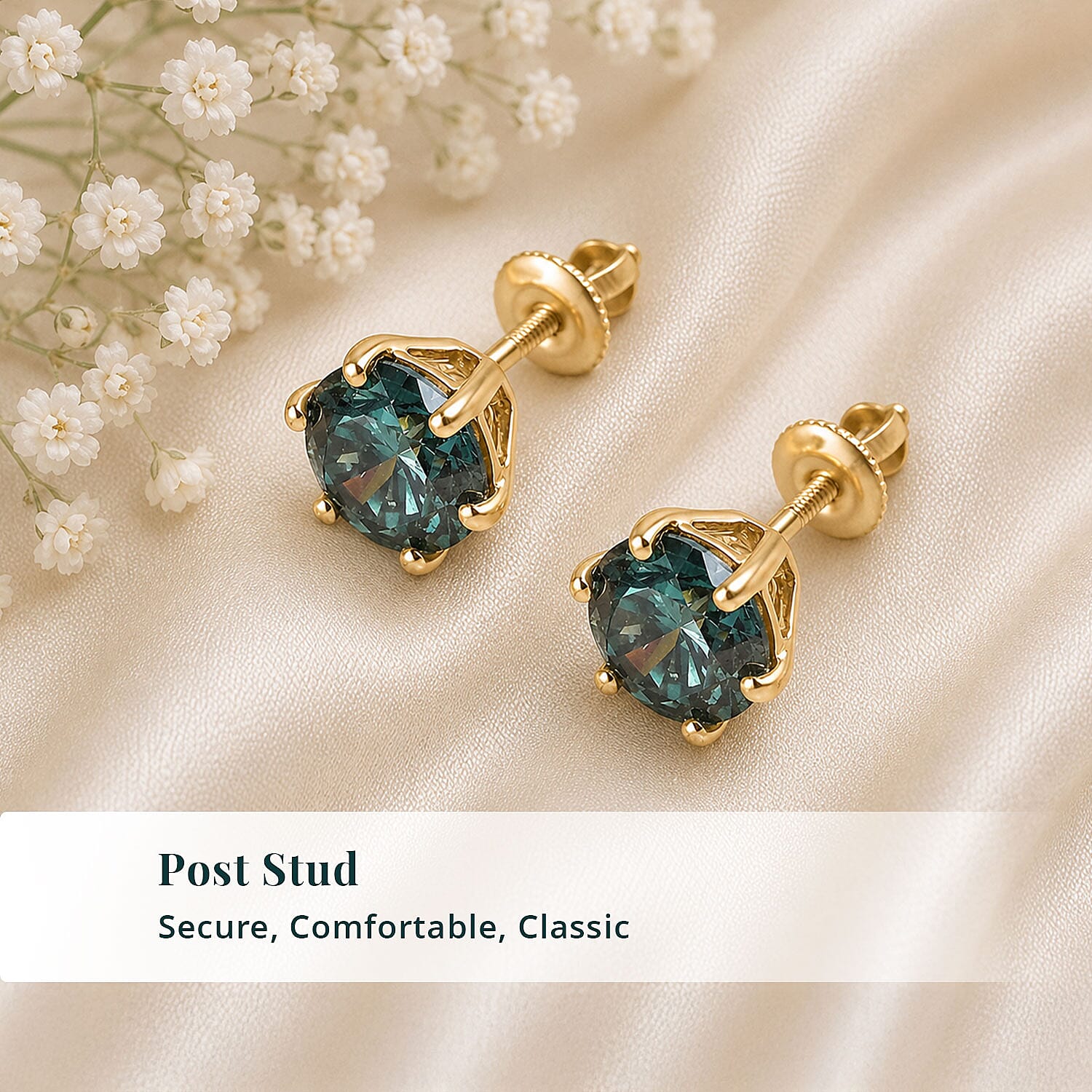 Luxuriant Lab Grown Green Diamond (IR) (SI) 2.00 ctw Timeless Promise Stud Earrings in 10K Yellow Gold