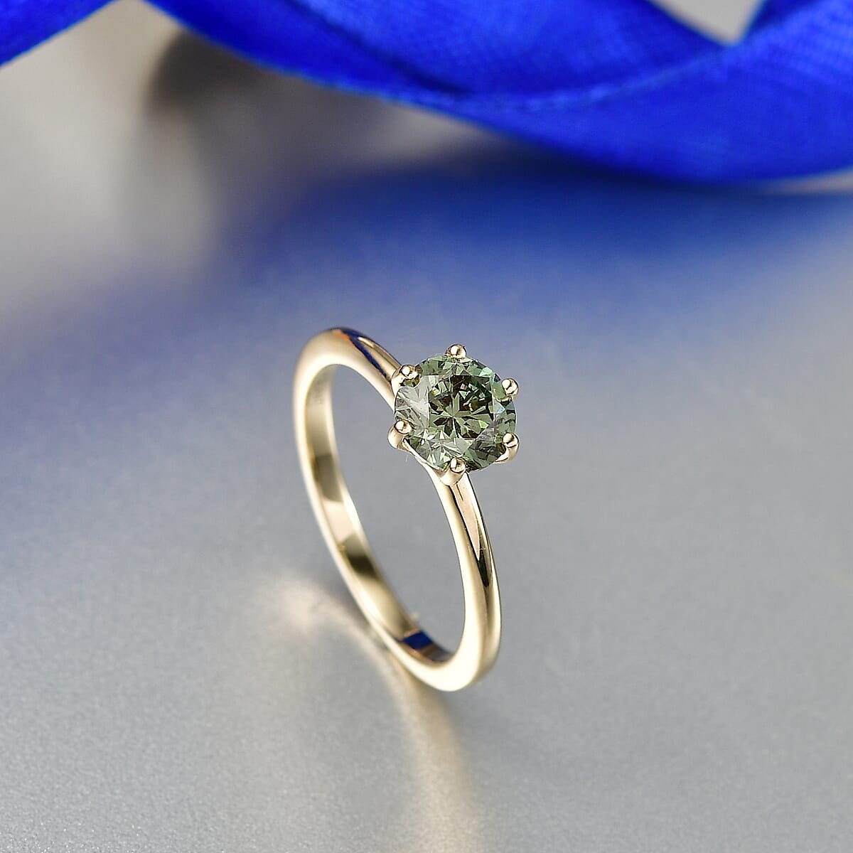 10K Yellow Gold Luxuriant Lab Grown Green Diamond (IR) (SI) Timeless Promise Ring (Size 6.0) 1.00 ctw image number 1