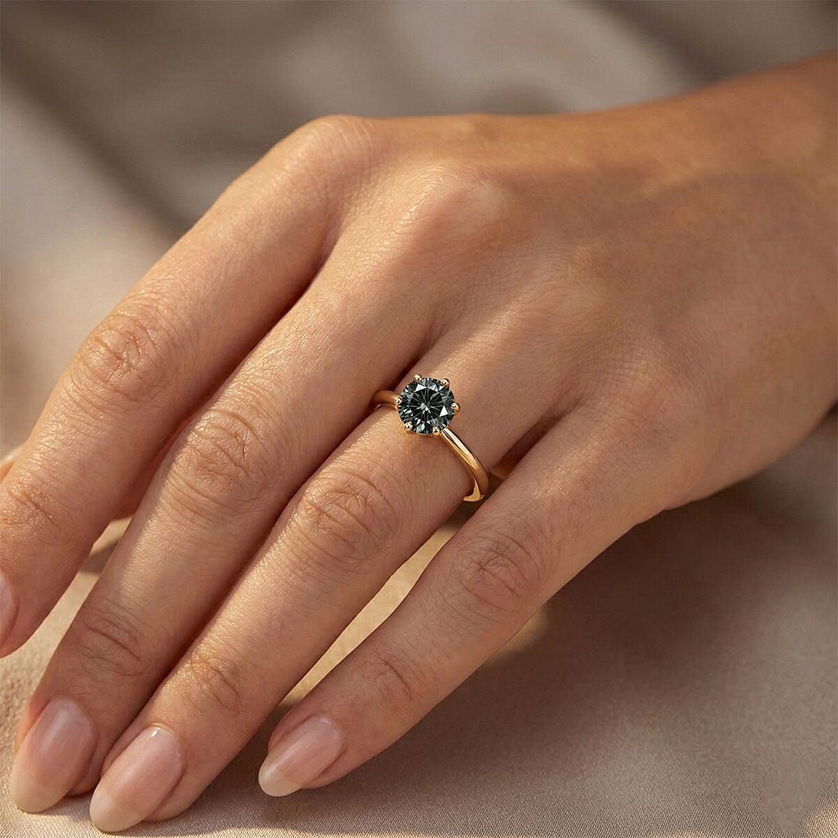 10K Yellow Gold Luxuriant Lab Grown Green Diamond (IR) (SI) Timeless Promise Ring (Size 6.0) 1.00 ctw image number 2