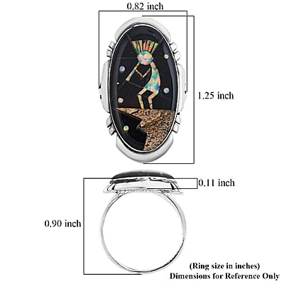 Santa Fe Style Black Onyx and Multi Gemstone 12.50 ctw Kokopelli Ring in Sterling Silver (Size 10.0)