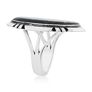 Santa Fe Style Black Onyx and Multi Gemstone 12.50 ctw Kokopelli Ring in Sterling Silver (Size 8.0)