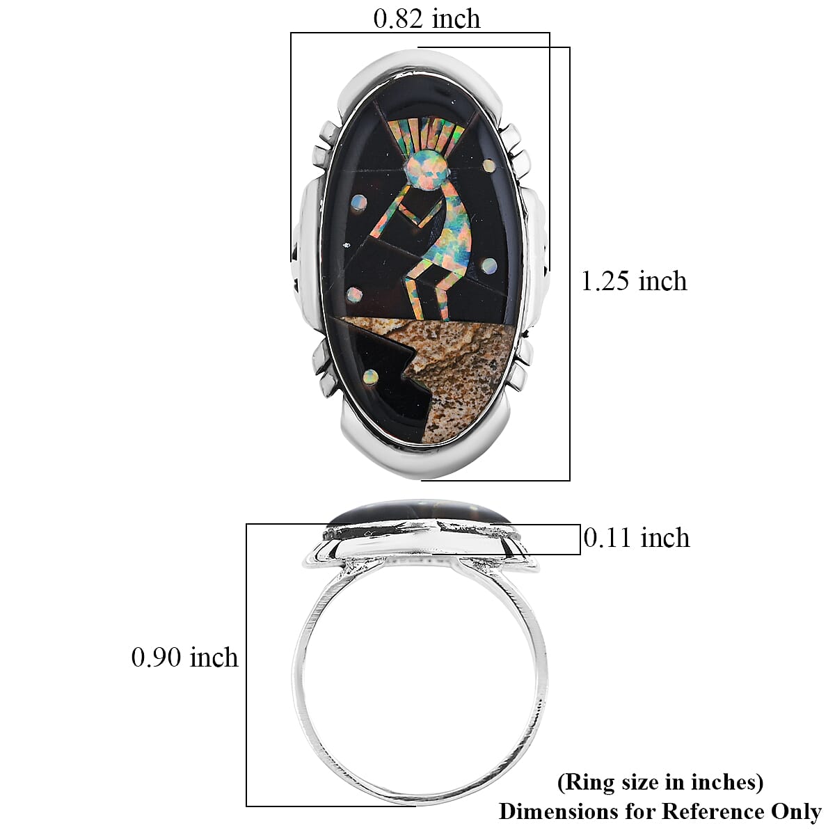 Santa Fe Style Black Onyx and Multi Gemstone 12.50 ctw Kokopelli Ring in Sterling Silver (Size 9.0) image number 4