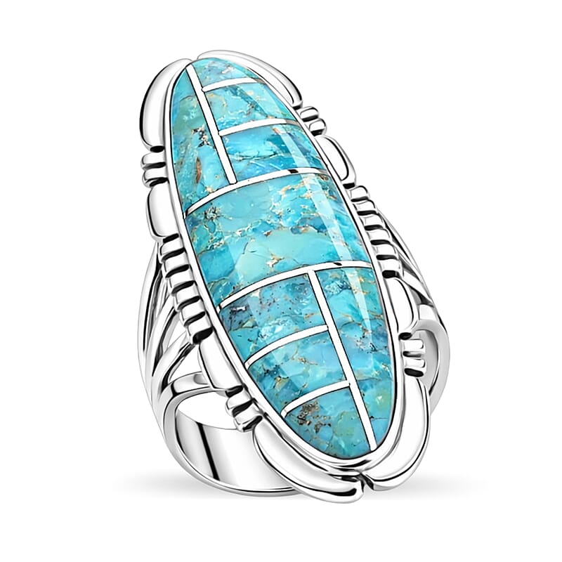 Santa  Fe Style Kingman Turquoise  11.00 ctw Ring in Sterling Silver (Size 10.0)