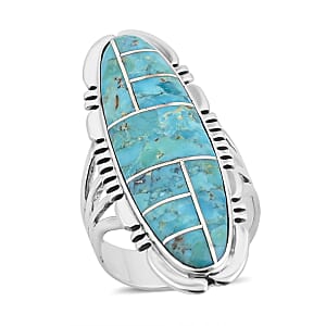 Santa  Fe Style Kingman Turquoise  11.00 ctw Ring in Sterling Silver (Size 11.0)