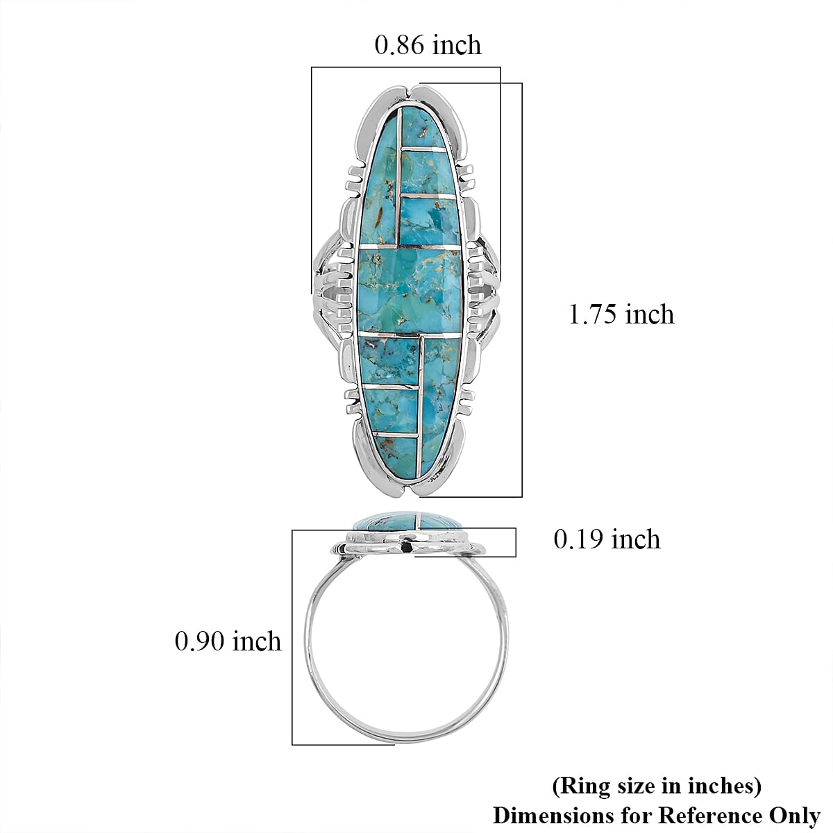 Santa  Fe Style Kingman Turquoise  11.00 ctw Ring in Sterling Silver (Size 11.0) image number 4