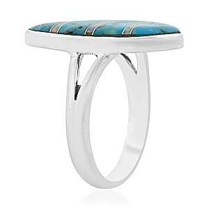 Santa Fe Style Kingman Turquoise and Opal 5.50 ctw Ring in Sterling Silver (Size 10.0)