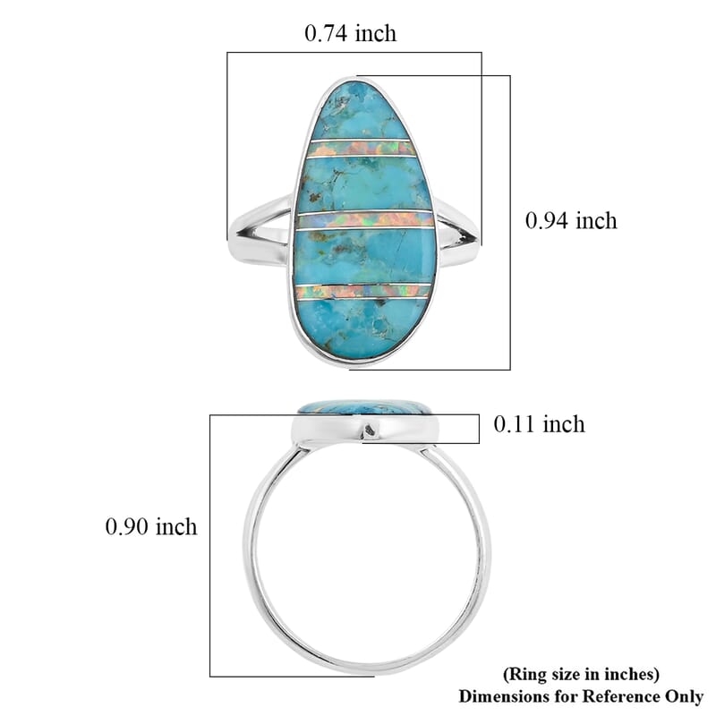 Santa Fe Style Kingman Turquoise and Opal 5.50 ctw Ring in Sterling Silver (Size 10.0)