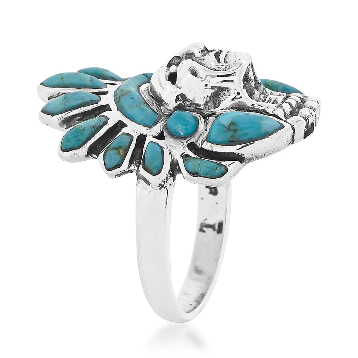 Santa Fe Style Kingman Turquoise 16.00 ctw Ring in Sterling Silver (Size 6.0) image number 3
