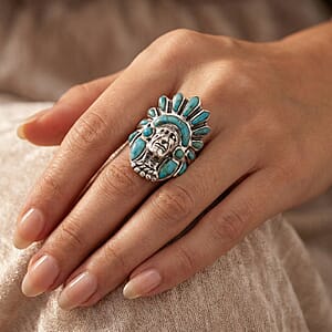 Santa Fe Style Kingman Turquoise 16.00 ctw Ring in Sterling Silver (Size 8.0)