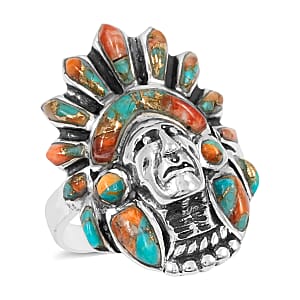 Santa Fe Style Spiny Turquoise 16.00 ctw Ring in Sterling Silver (Size 7.0)