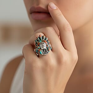 Santa Fe Style Spiny Turquoise 16.00 ctw Ring in Sterling Silver (Size 7.0)