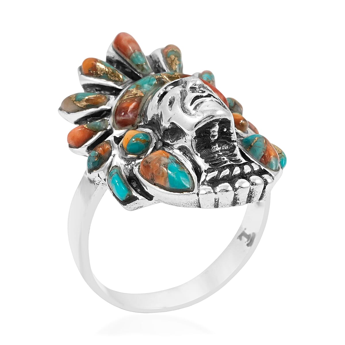 Santa Fe Style Spiny Turquoise 16.00 ctw Ring in Sterling Silver (Size 7.0) image number 3