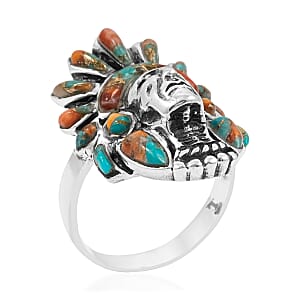 Santa Fe Style Spiny Turquoise 16.00 ctw Ring in Sterling Silver (Size 7.0)