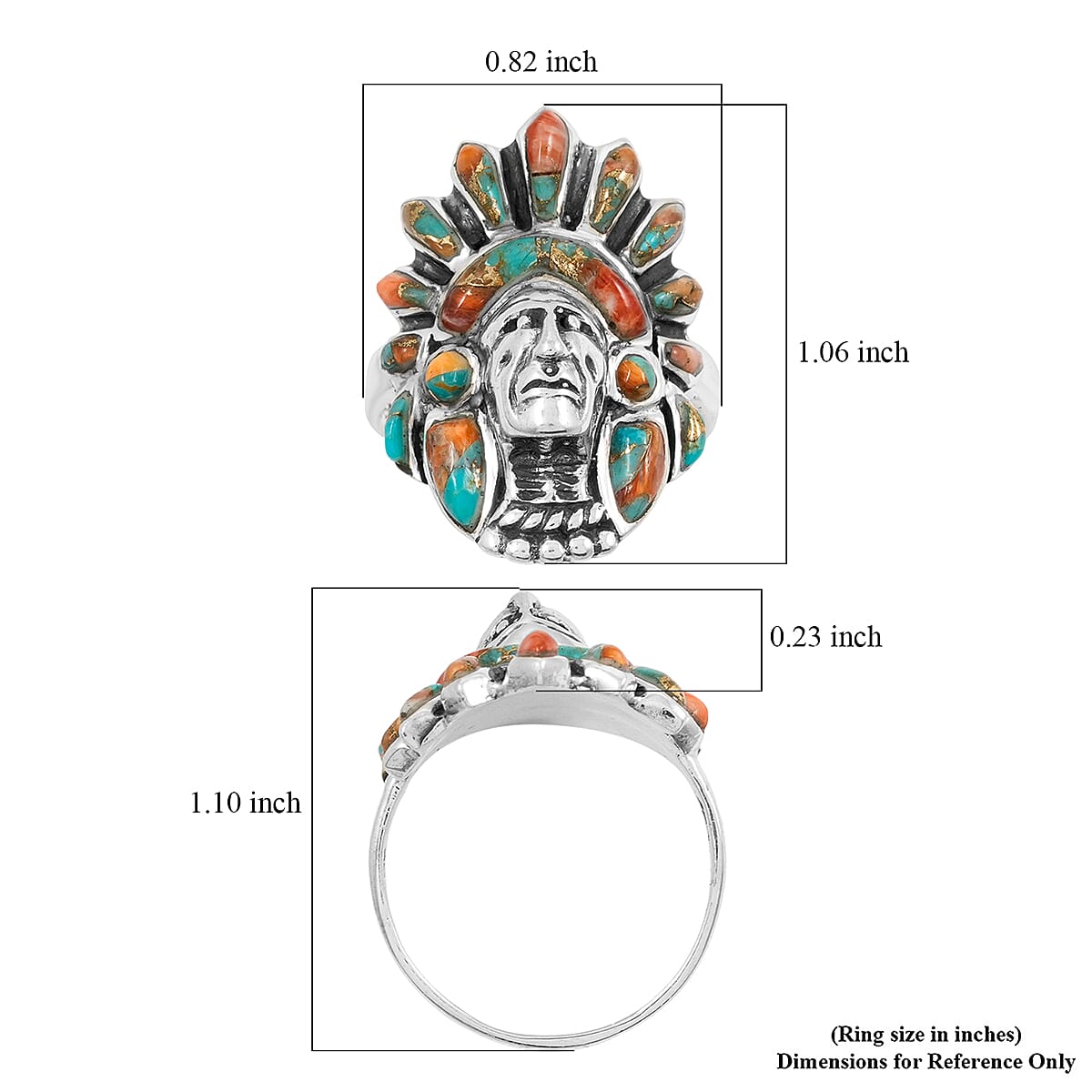 Santa Fe Style Spiny Turquoise 16.00 ctw Ring in Sterling Silver (Size 7.0) image number 4