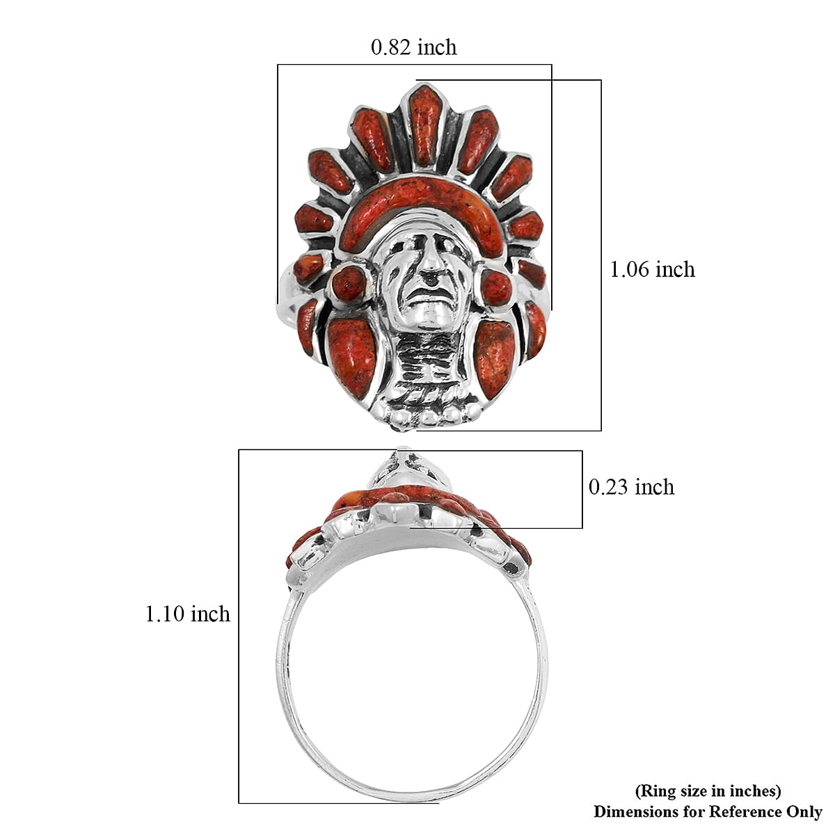 Santa Fe Style Red Coral Ring in Sterling Silver (Size 10.0) image number 4