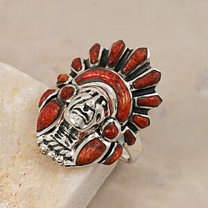 Santa Fe Style Red Coral Ring in Sterling Silver (Size 6.0)