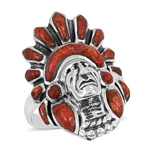 Santa Fe Style Red Coral Ring in Sterling Silver (Size 7.0)