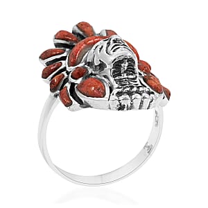 Santa Fe Style Red Coral Ring in Sterling Silver (Size 7.0)