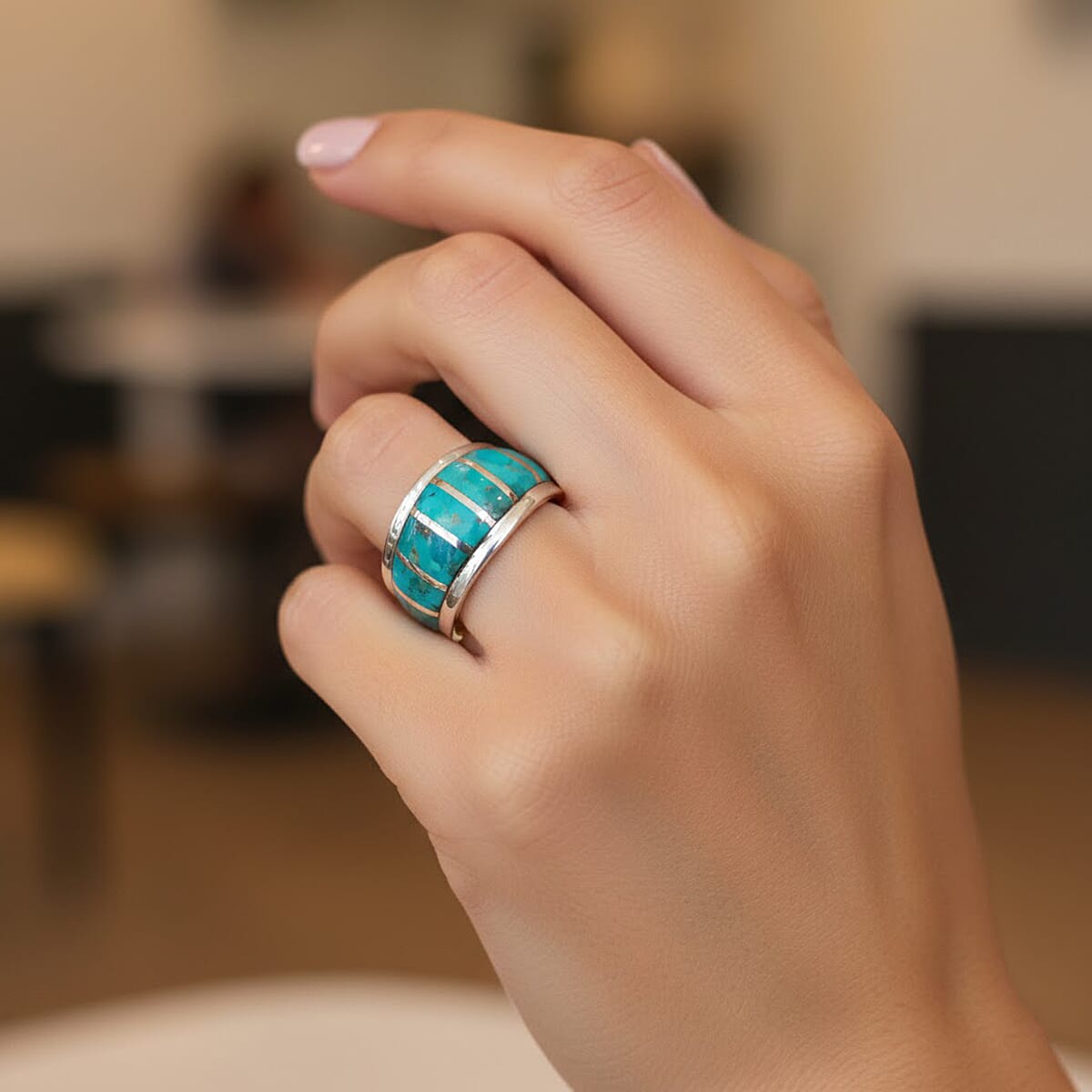 Santa Fe Style Kingman Turquoise  8.00 ctw Ring in Sterling Silver (Size 10.0) image number 2