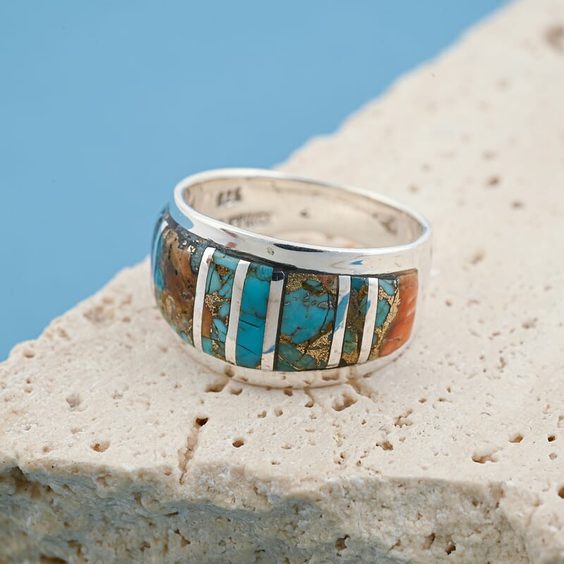 Santa Fe Style Spiny Turquoise 8.00 ctw Ring in Sterling Silver (Size 7.0) 