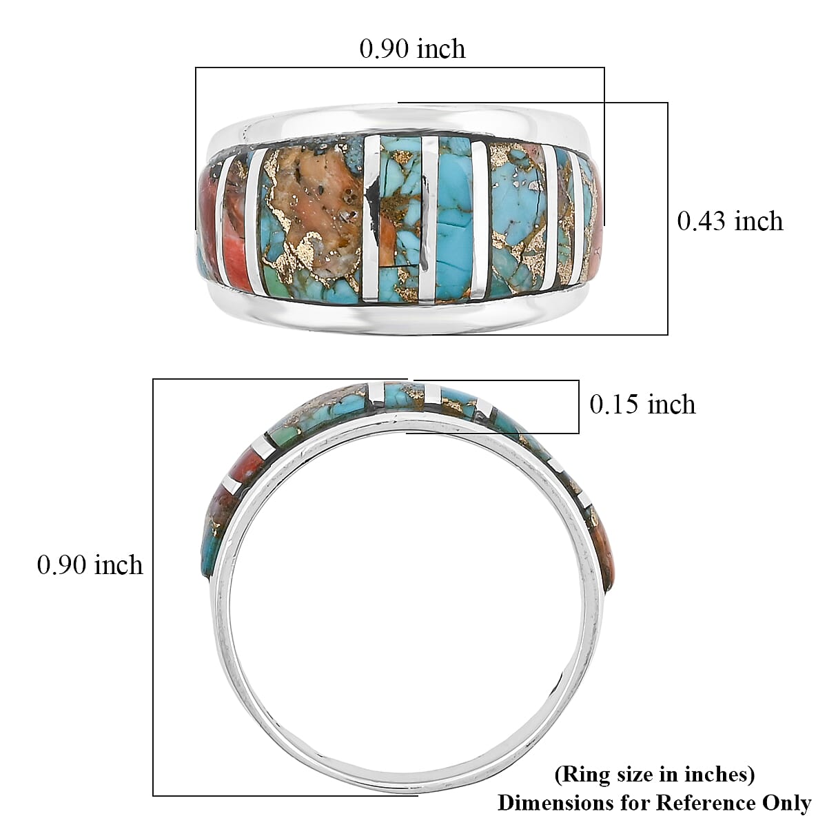 Santa Fe Style Spiny Turquoise 8.00 ctw Ring in Sterling Silver (Size 7.0) 