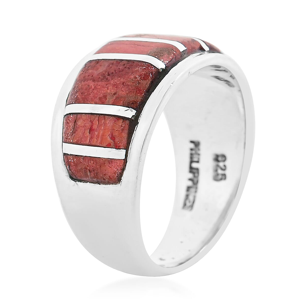 Santa Fe Style Red Coral Ring in Sterling Silver (Size 10.0)
