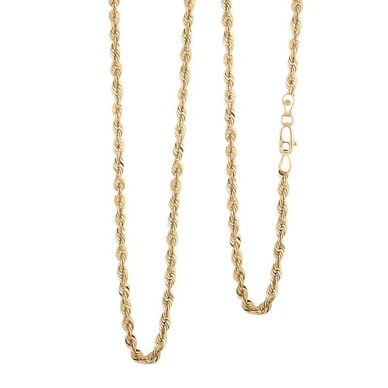 10K Yellow Gold Hollow Rope Chain Necklace (24 Inches)3.80 Grams