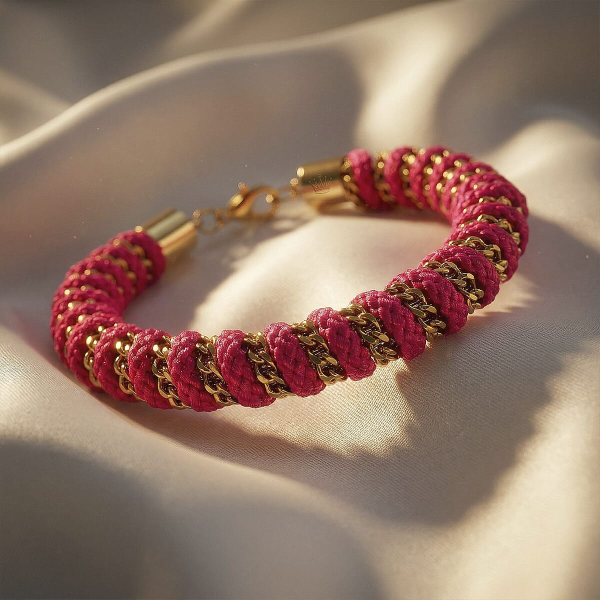 Pink Color Cord Bracelet in ION Plated YG Stainless Steel (8-10In) image number 1