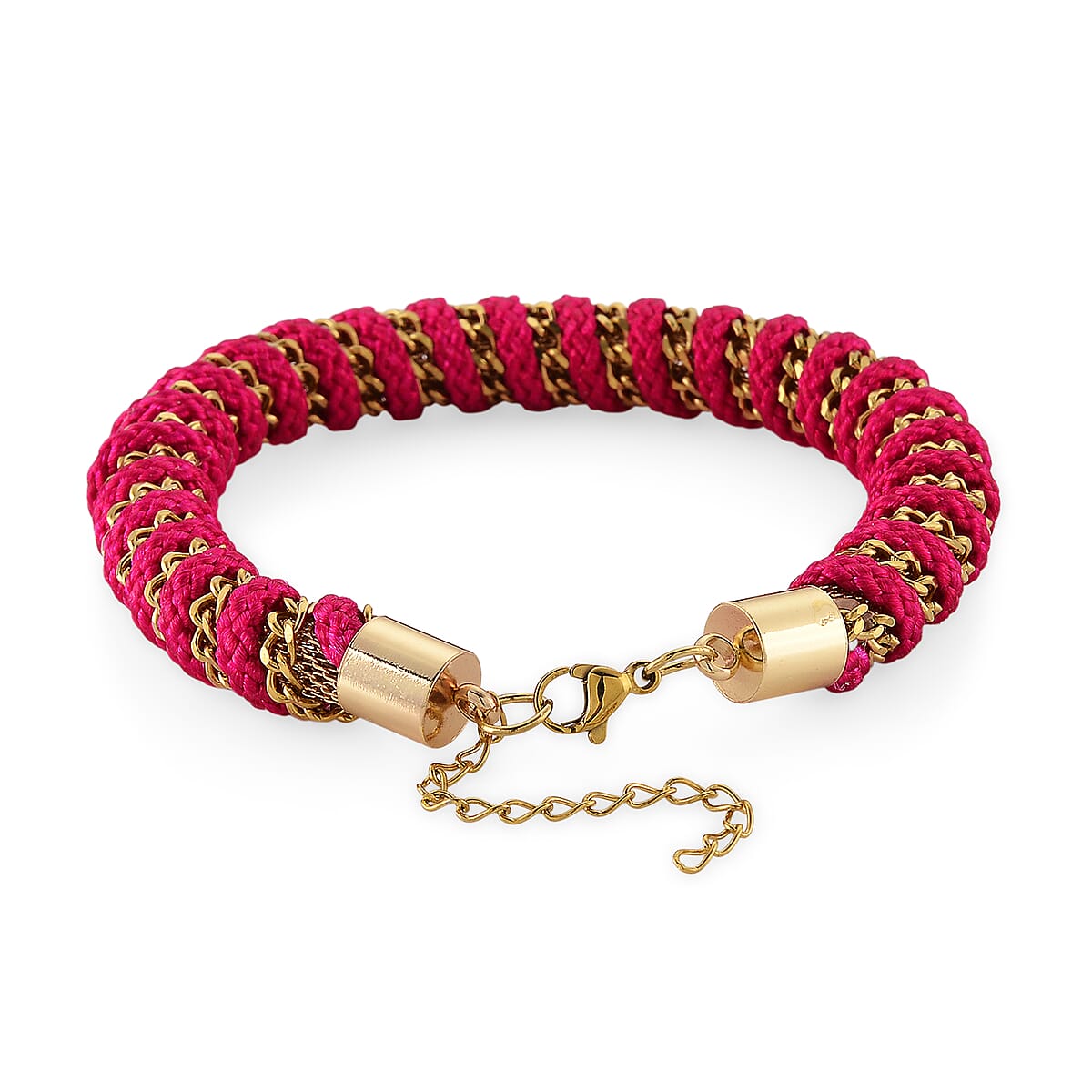 Pink Color Cord Bracelet in ION Plated YG Stainless Steel (8-10In) image number 3