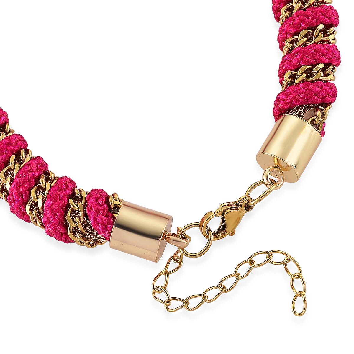 Pink Color Cord Bracelet in ION Plated YG Stainless Steel (8-10In) image number 4