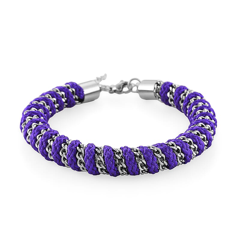 Purple Color Cord Bracelet in Stainless Steel (8-10In)