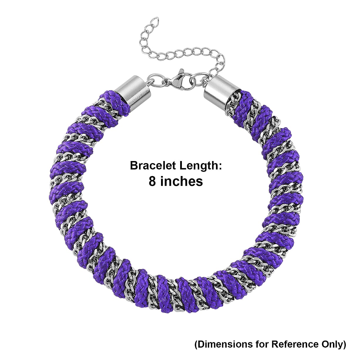 Purple Color Cord Bracelet in Stainless Steel (8-10In) image number 5