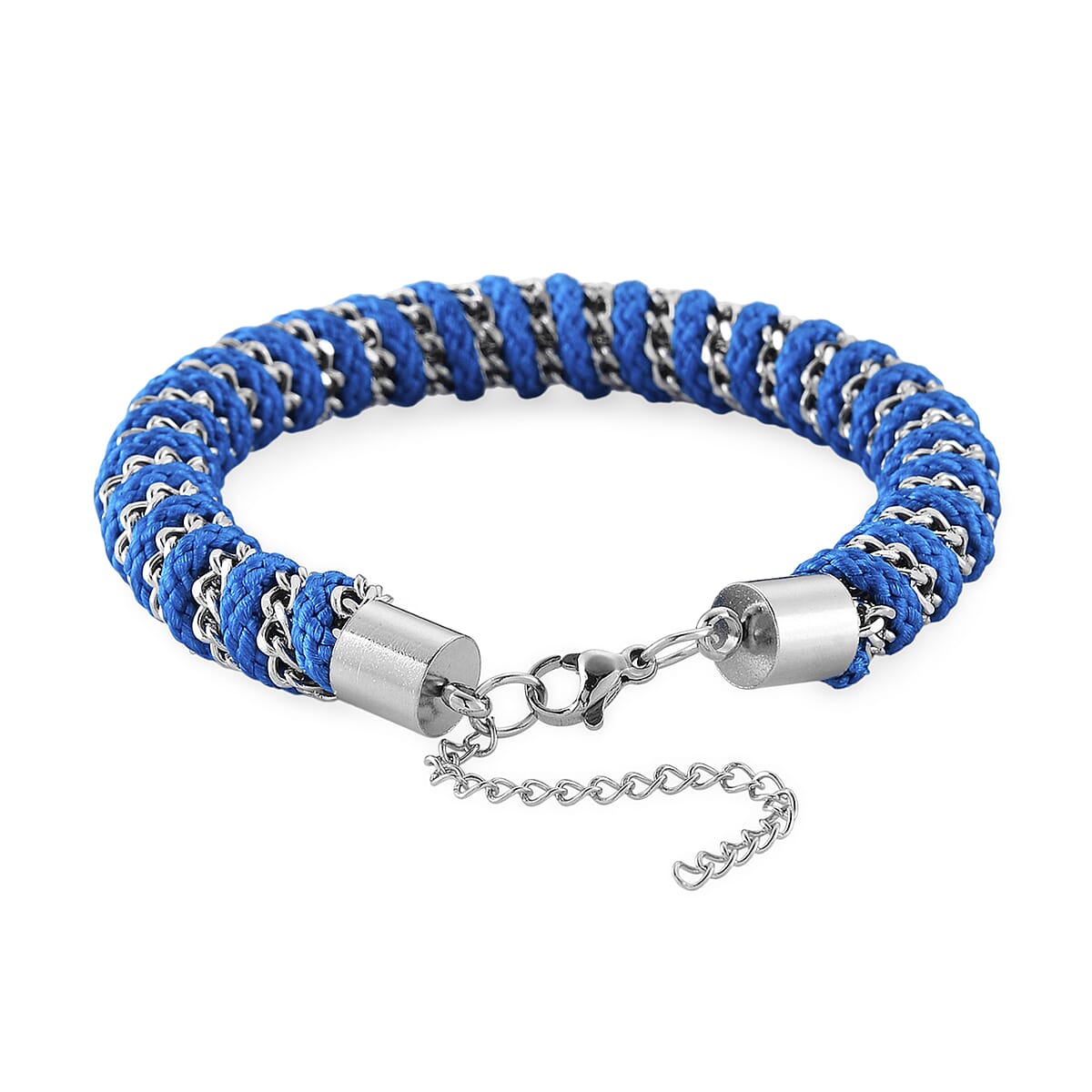 Blue Color Cord Bracelet in Stainless Steel (8-10In) image number 3