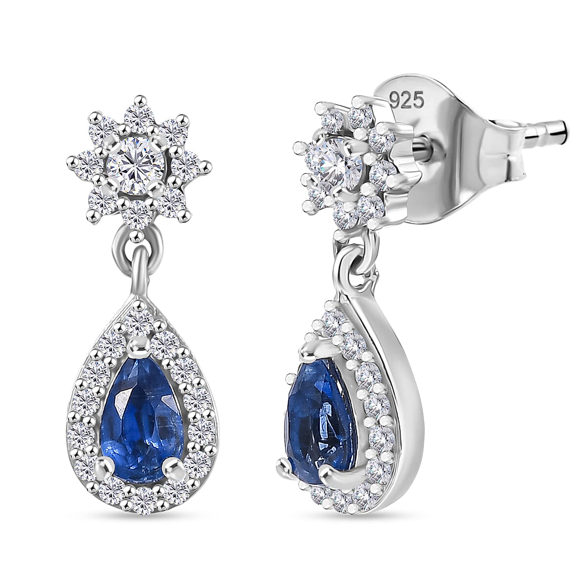 D'Joy AAA Kashmir Kyanite and White Zircon 1.10 ctw Dangling Earrings in Rhodium Over Sterling Silver