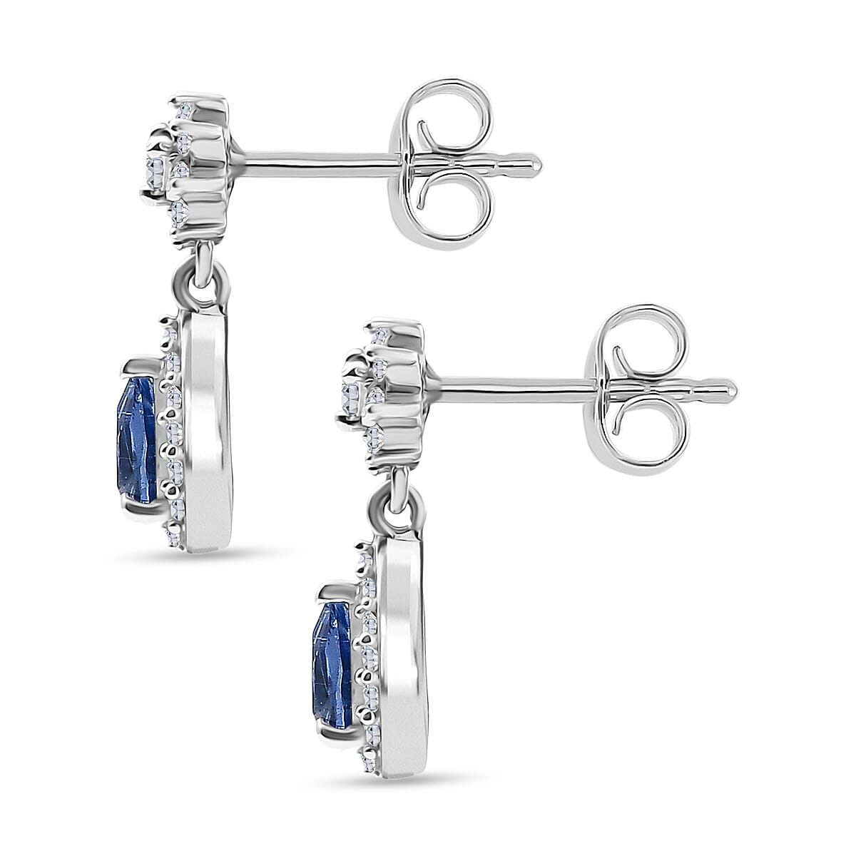 D'Joy AAA Kashmir Kyanite and White Zircon 1.10 ctw Dangling Earrings in Rhodium Over Sterling Silver