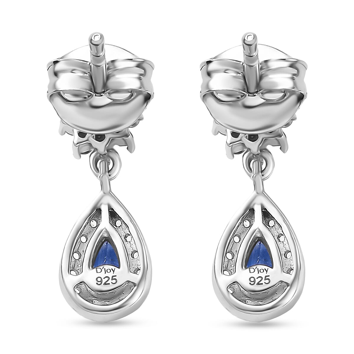 D'Joy AAA Kashmir Kyanite and White Zircon 1.10 ctw Dangling Earrings in Rhodium Over Sterling Silver
