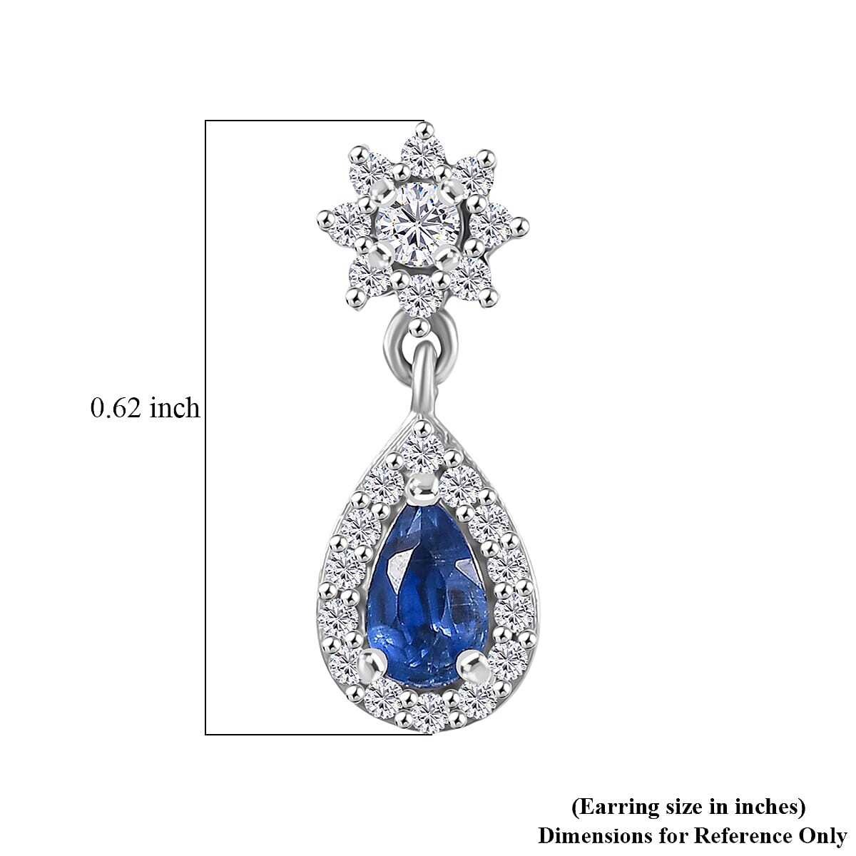D'Joy AAA Kashmir Kyanite and White Zircon 1.10 ctw Dangling Earrings in Rhodium Over Sterling Silver