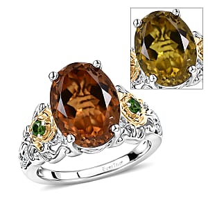 EverTrue Autumn Alexite and Multi Gemstone 5.90 ctw Harvest Bloom Ring in 18K YG Plated and Platinum Bond (Size 10.0)