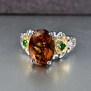 EverTrue Autumn Alexite and Multi Gemstone 5.90 ctw Harvest Bloom Ring in 18K YG Plated and Platinum Bond (Size 10.0)