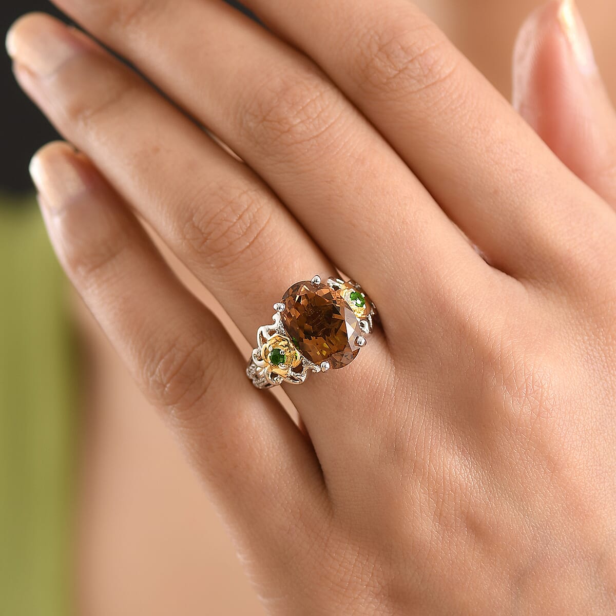 EverTrue Autumn Alexite and Multi Gemstone 5.90 ctw Harvest Bloom Ring in 18K YG Plated and Platinum Bond (Size 10.0) image number 2