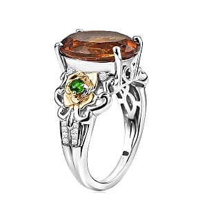 EverTrue Autumn Alexite and Multi Gemstone 5.90 ctw Harvest Bloom Ring in 18K YG Plated and Platinum Bond (Size 10.0)