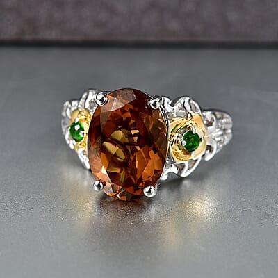 EverTrue Autumn Alexite and Multi Gemstone 5.90 ctw Harvest Bloom Ring in 18K YG Plated and Platinum Bond (Size 7.0)