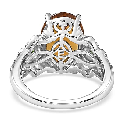 EverTrue Autumn Alexite and Multi Gemstone 5.90 ctw Harvest Bloom Ring in 18K YG Plated and Platinum Bond (Size 7.0)