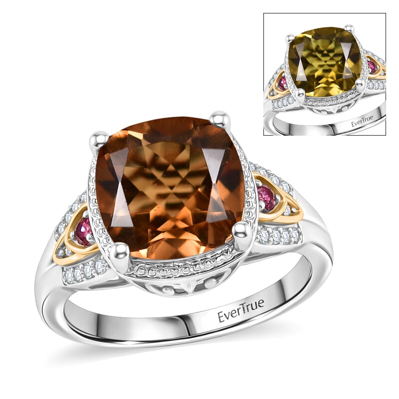 EverTrue Autumn Alexite and Multi Gemstone 4.40 ctw Wings of Fire Ring in 18K YG Plated and Platinum Bond (Size 10.0)