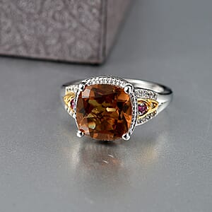 EverTrue Autumn Alexite and Multi Gemstone 4.40 ctw Wings of Fire Ring in 18K YG Plated and Platinum Bond (Size 10.0)